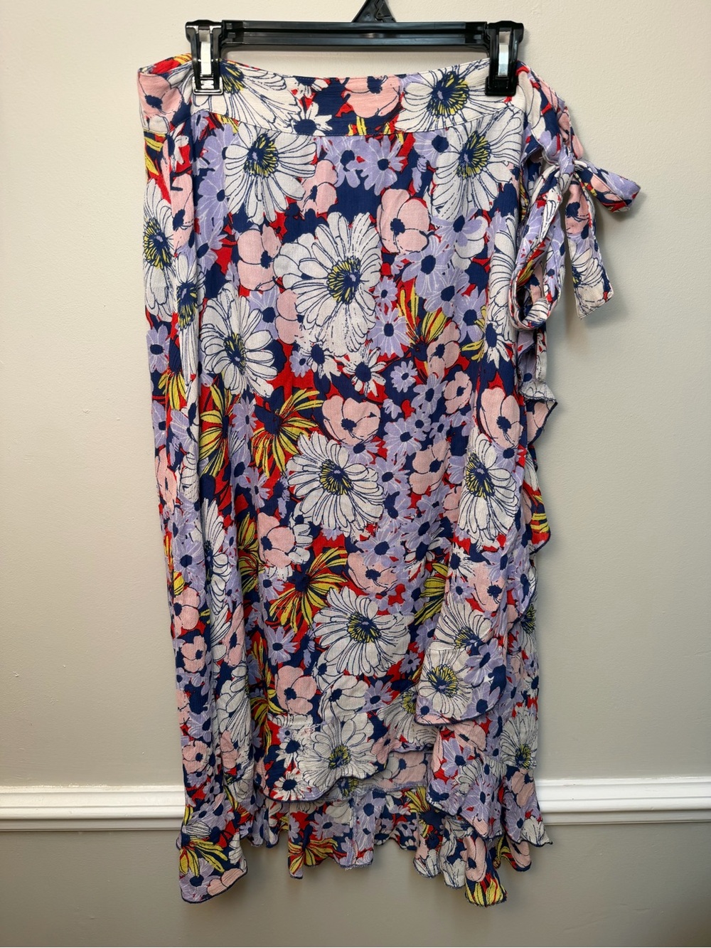 Maeve Anthropologie Sybil Floral Wrap Ruffle High Low Midi Skirt Large - Picture 2 of 9